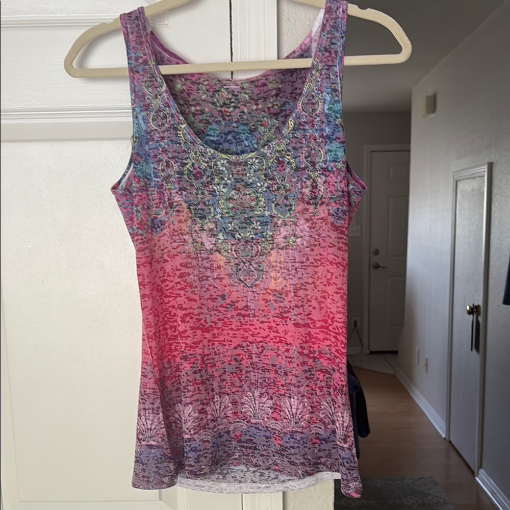 Express Pink and Purple Fitted Tank Top